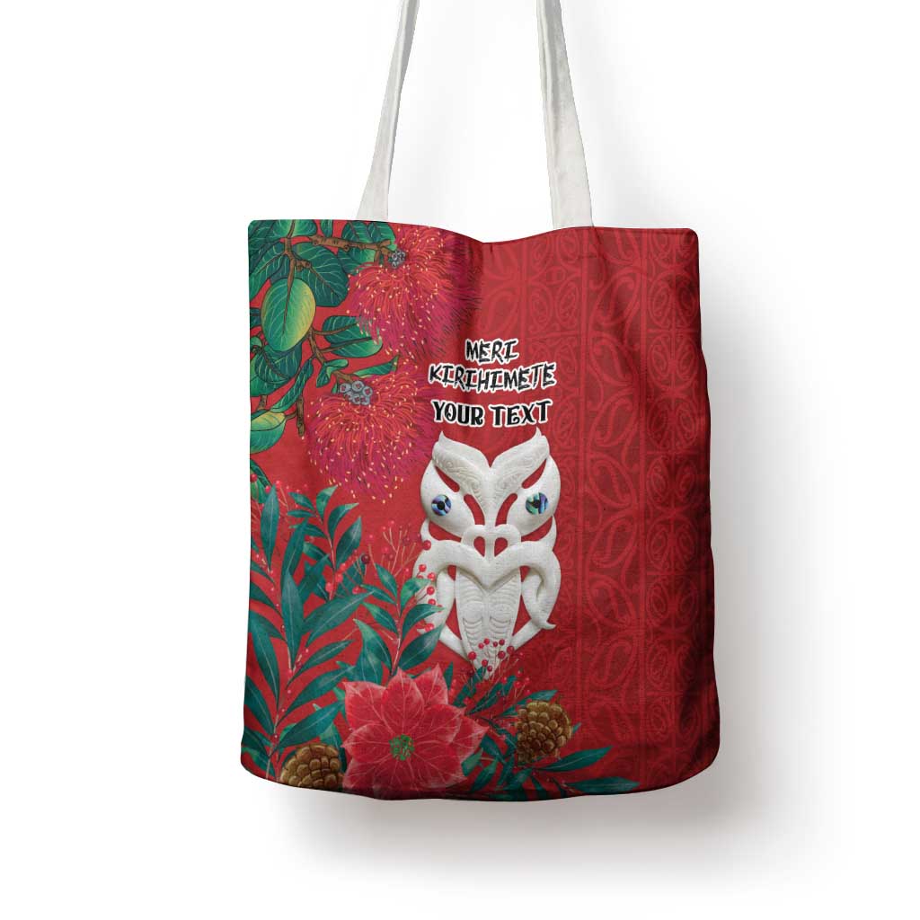 Maori Wheku Meri Kirihimete Personalised Tote Bag All Red Indigenous Maori Motif - Polynesian Pride