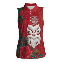 Maori Wheku Meri Kirihimete Personalised Women Sleeveless Polo Shirt All Red Indigenous Maori Motif - Polynesian Pride