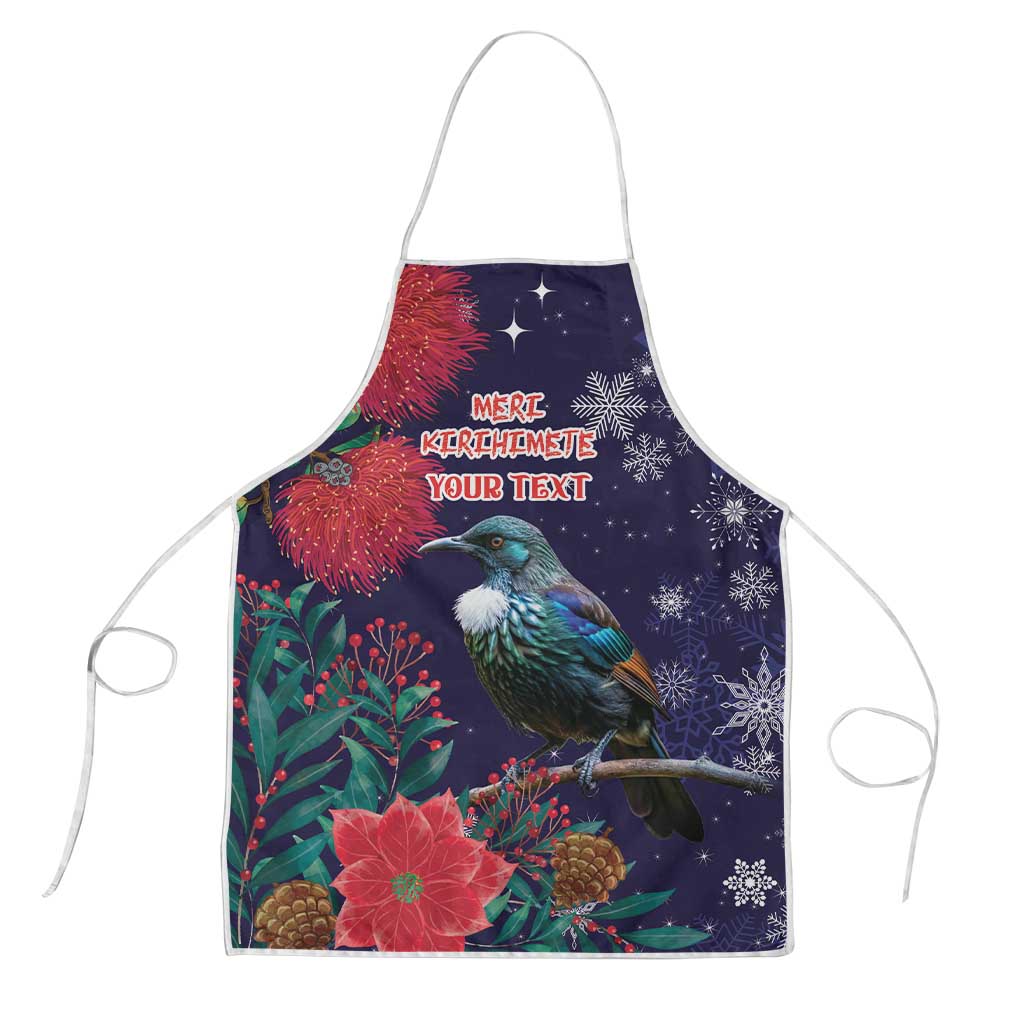 Tui Meri Kirihimete Personalised Apron Pohutukawa Flowers Blue Motif - Polynesian Pride