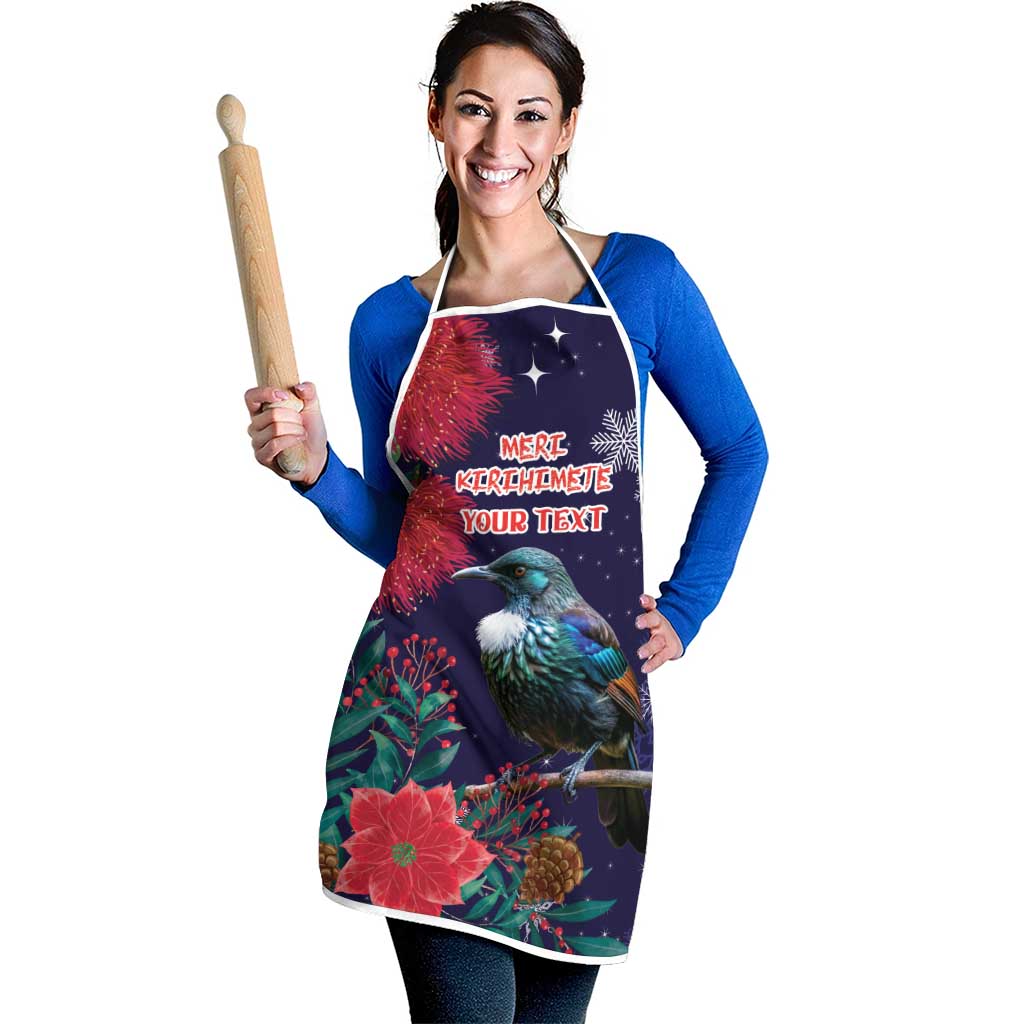 Tui Meri Kirihimete Personalised Apron Pohutukawa Flowers Blue Motif - Polynesian Pride