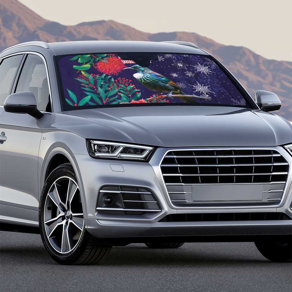 Tui Meri Kirihimete Personalised Auto Sun Shade Pohutukawa Flowers Blue Motif - Polynesian Pride