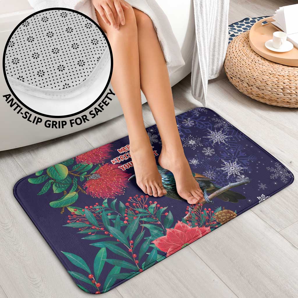 Tui Meri Kirihimete Personalised Bathroom Set Pohutukawa Flowers Blue Motif - Polynesian Pride