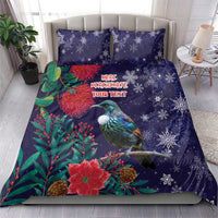 Tui Meri Kirihimete Personalised Bedding Set Pohutukawa Flowers Blue Motif - Polynesian Pride