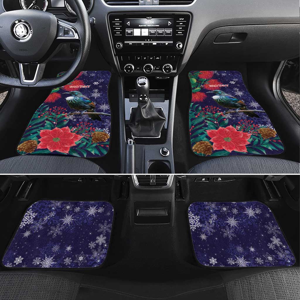 Tui Meri Kirihimete Personalised Car Mats Pohutukawa Flowers Blue Motif - Polynesian Pride