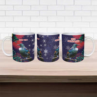 Tui Meri Kirihimete Personalised Ceramic Mug Pohutukawa Flowers Blue Motif - Polynesian Pride