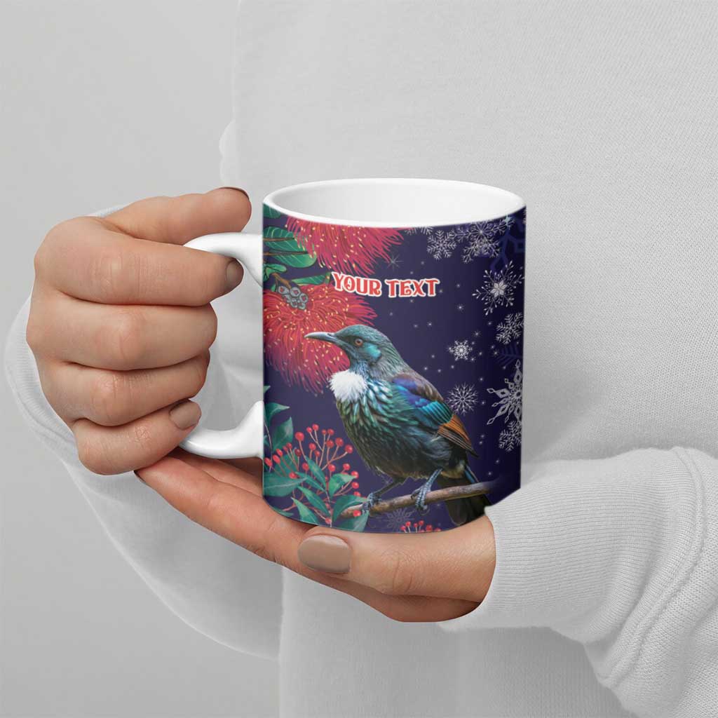 Tui Meri Kirihimete Personalised Ceramic Mug Pohutukawa Flowers Blue Motif - Polynesian Pride