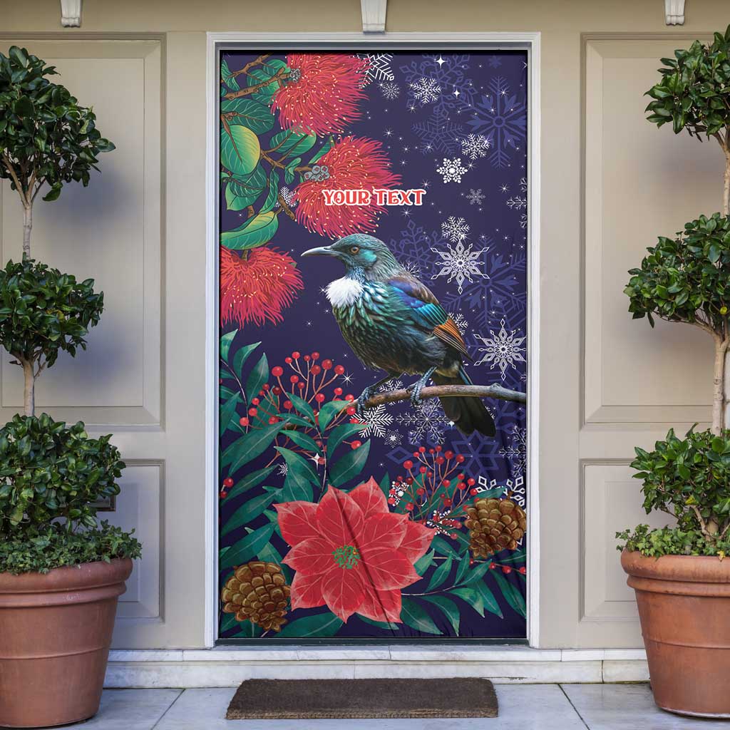 Tui Meri Kirihimete Personalised Door Cover Pohutukawa Flowers Blue Motif - Polynesian Pride