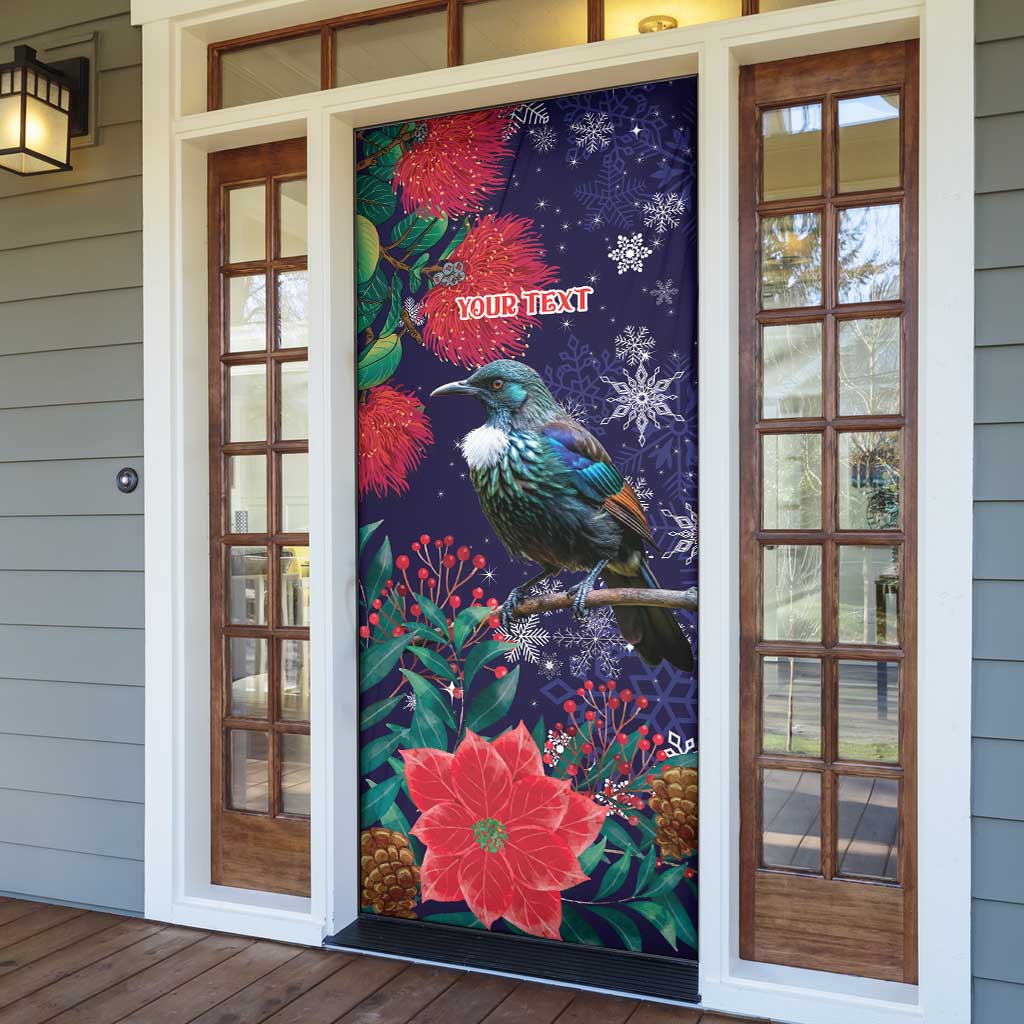 Tui Meri Kirihimete Personalised Door Cover Pohutukawa Flowers Blue Motif - Polynesian Pride