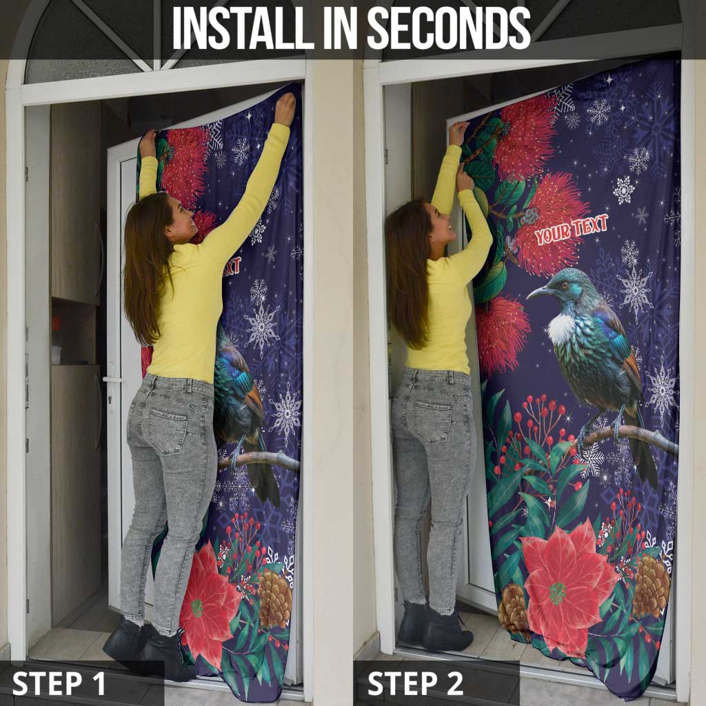 Tui Meri Kirihimete Personalised Door Cover Pohutukawa Flowers Blue Motif - Polynesian Pride