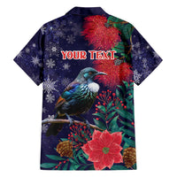 Tui Meri Kirihimete Personalised Family Matching Long Sleeve Bodycon Dress and Hawaiian Shirt Pohutukawa Flowers Blue Motif - Polynesian Pride
