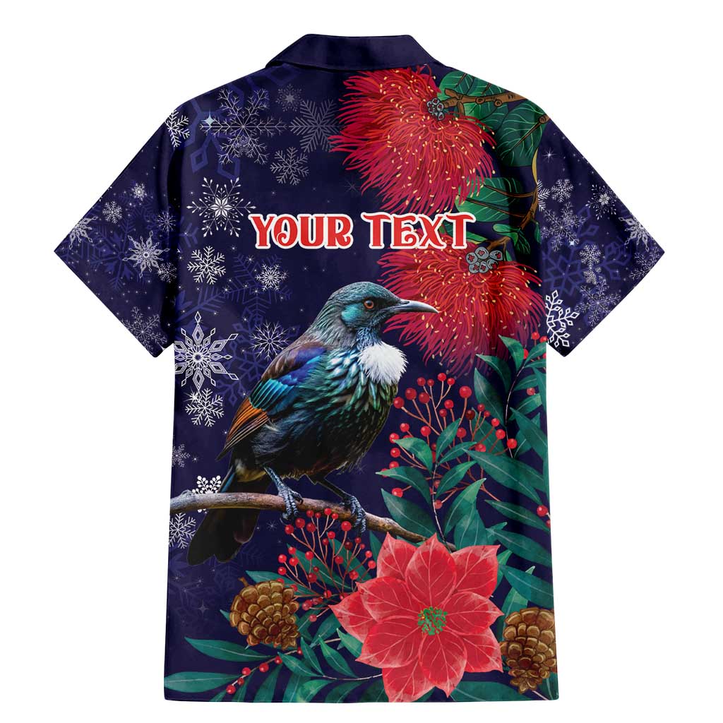Tui Meri Kirihimete Personalised Family Matching Mermaid Dress and Hawaiian Shirt Pohutukawa Flowers Blue Motif - Polynesian Pride