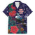Tui Meri Kirihimete Personalised Family Matching Off The Shoulder Long Sleeve Dress and Hawaiian Shirt Pohutukawa Flowers Blue Motif - Polynesian Pride