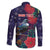 Tui Meri Kirihimete Personalised Family Matching Off The Shoulder Long Sleeve Dress and Hawaiian Shirt Pohutukawa Flowers Blue Motif - Polynesian Pride