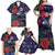 Tui Meri Kirihimete Personalised Family Matching Off Shoulder Maxi Dress and Hawaiian Shirt Pohutukawa Flowers Blue Motif - Polynesian Pride