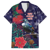 Tui Meri Kirihimete Personalised Family Matching Off Shoulder Maxi Dress and Hawaiian Shirt Pohutukawa Flowers Blue Motif - Polynesian Pride