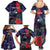 Tui Meri Kirihimete Personalised Family Matching Summer Maxi Dress and Hawaiian Shirt Pohutukawa Flowers Blue Motif - Polynesian Pride