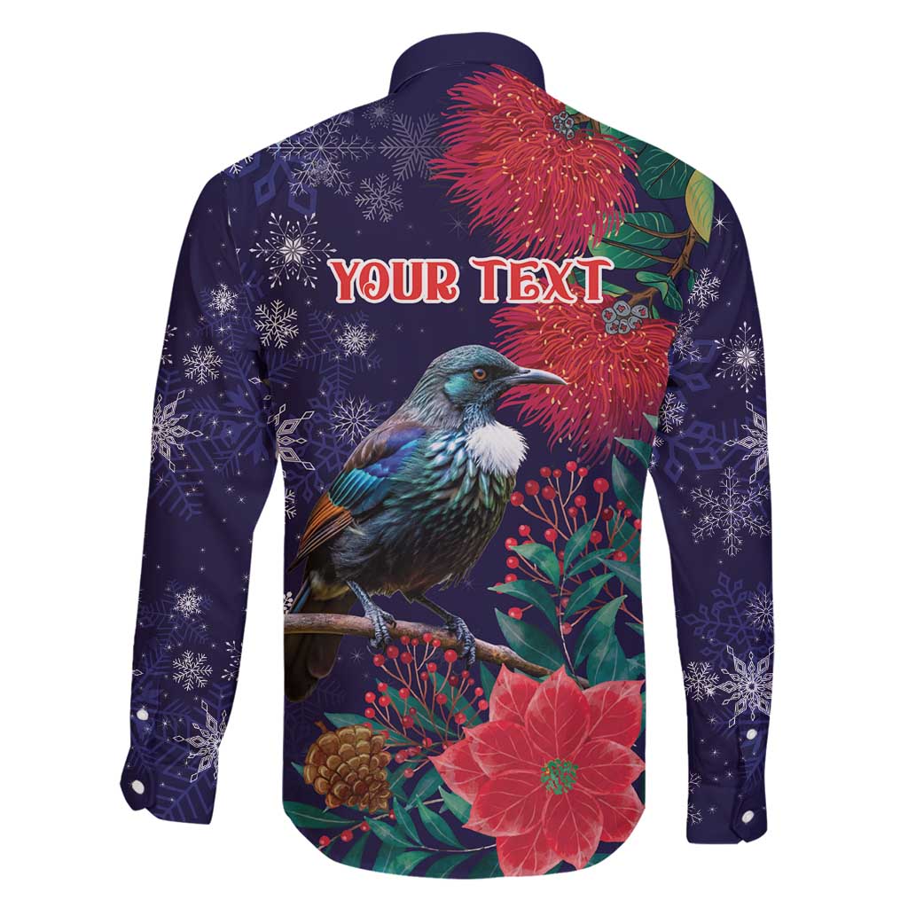 Tui Meri Kirihimete Personalised Family Matching Summer Maxi Dress and Hawaiian Shirt Pohutukawa Flowers Blue Motif - Polynesian Pride