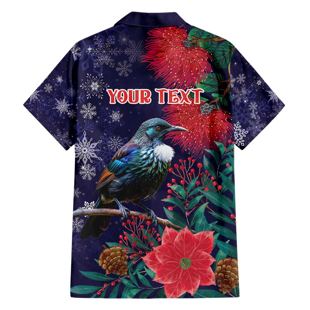 Tui Meri Kirihimete Personalised Hawaiian Shirt Pohutukawa Flowers Blue Motif - Polynesian Pride