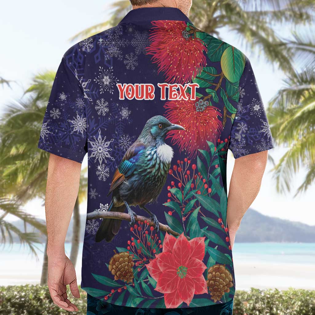 Tui Meri Kirihimete Personalised Hawaiian Shirt Pohutukawa Flowers Blue Motif - Polynesian Pride