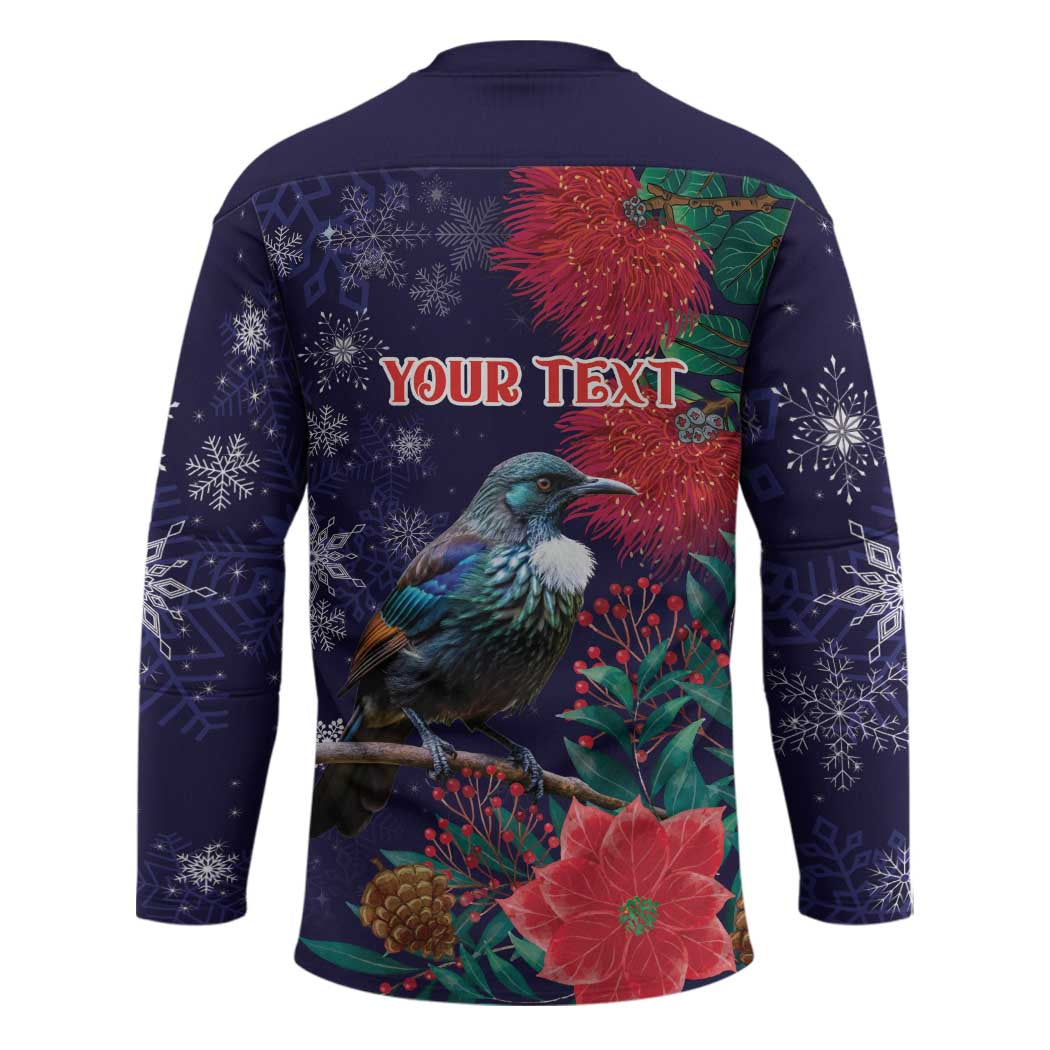 Tui Meri Kirihimete Personalised Hockey Jersey Pohutukawa Flowers Blue Motif - Polynesian Pride