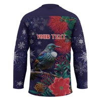 Tui Meri Kirihimete Personalised Hockey Jersey Pohutukawa Flowers Blue Motif - Polynesian Pride