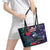 Tui Meri Kirihimete Personalised Leather Tote Bag Pohutukawa Flowers Blue Motif - Polynesian Pride