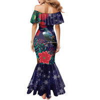 Tui Meri Kirihimete Personalised Mermaid Dress Pohutukawa Flowers Blue Motif LT9 - Polynesian Pride