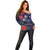 Tui Meri Kirihimete Personalised Off Shoulder Sweater Pohutukawa Flowers Blue Motif - Polynesian Pride