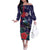 Tui Meri Kirihimete Personalised Off The Shoulder Long Sleeve Dress Pohutukawa Flowers Blue Motif - Polynesian Pride