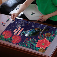 Tui Meri Kirihimete Personalised Puzzle Pohutukawa Flowers Blue Motif - Polynesian Pride