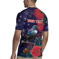 Tui Meri Kirihimete Personalised Rugby Jersey Pohutukawa Flowers Blue Motif - Polynesian Pride