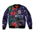 Tui Meri Kirihimete Personalised Sleeve Zip Bomber Jacket Pohutukawa Flowers Blue Motif - Polynesian Pride
