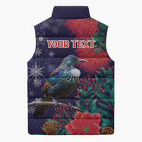 Tui Meri Kirihimete Personalised Sleeveless Puffer Jacket Pohutukawa Flowers Blue Motif - Polynesian Pride