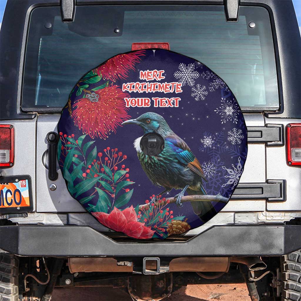 Tui Meri Kirihimete Personalised Spare Tire Cover Pohutukawa Flowers Blue Motif LT9 Blue - Polynesian Pride