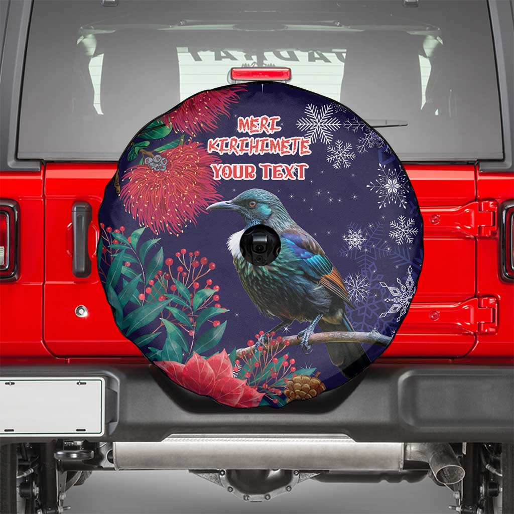 Tui Meri Kirihimete Personalised Spare Tire Cover Pohutukawa Flowers Blue Motif LT9 - Polynesian Pride