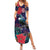 Tui Meri Kirihimete Personalised Summer Maxi Dress Pohutukawa Flowers Blue Motif - Polynesian Pride