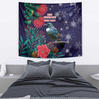 Tui Meri Kirihimete Personalised Tapestry Pohutukawa Flowers Blue Motif - Polynesian Pride