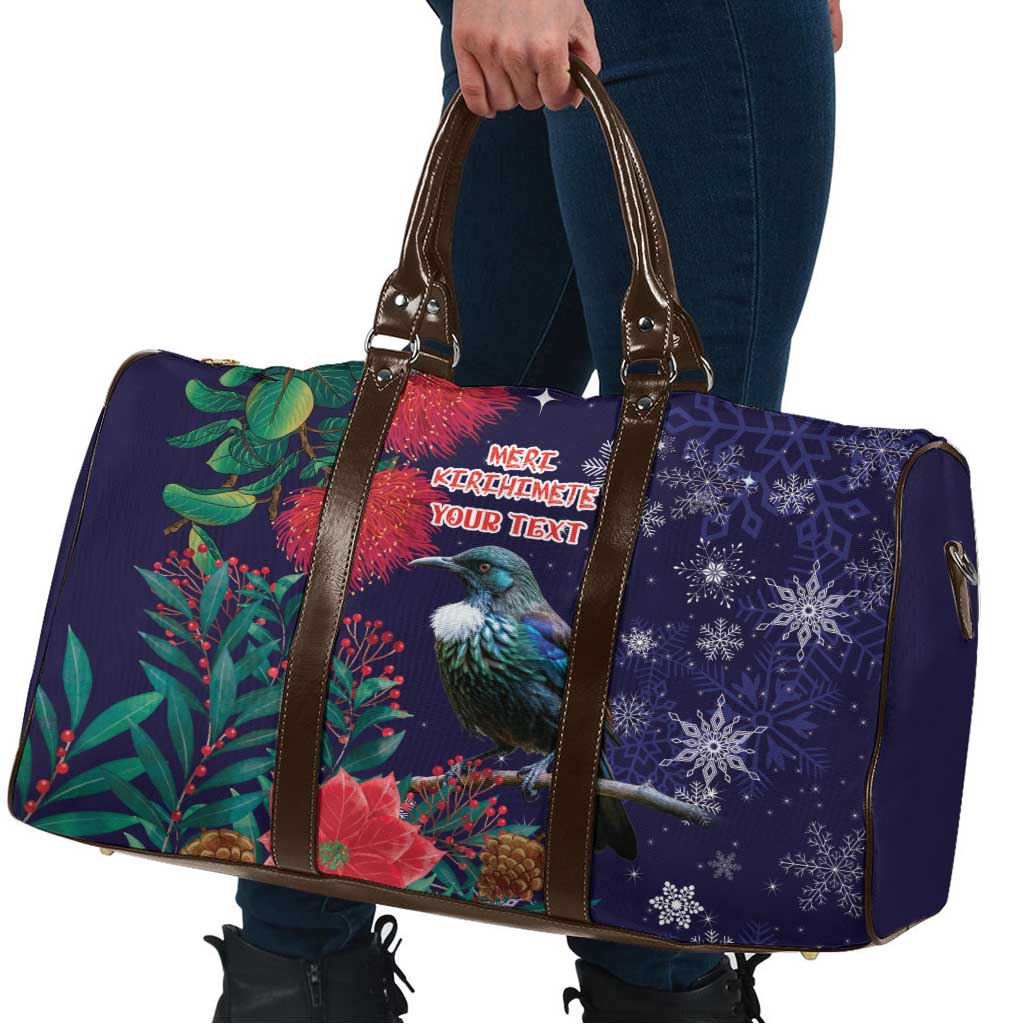 Tui Meri Kirihimete Personalised Travel Bag Pohutukawa Flowers Blue Motif - Polynesian Pride