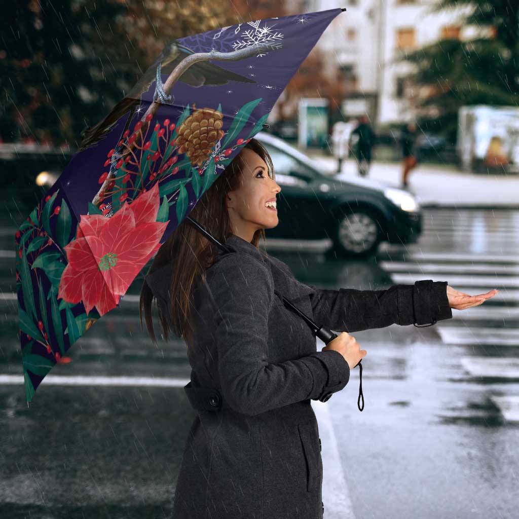 Tui Meri Kirihimete Personalised Umbrella Pohutukawa Flowers Blue Motif - Polynesian Pride