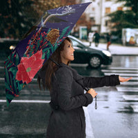 Tui Meri Kirihimete Personalised Umbrella Pohutukawa Flowers Blue Motif - Polynesian Pride