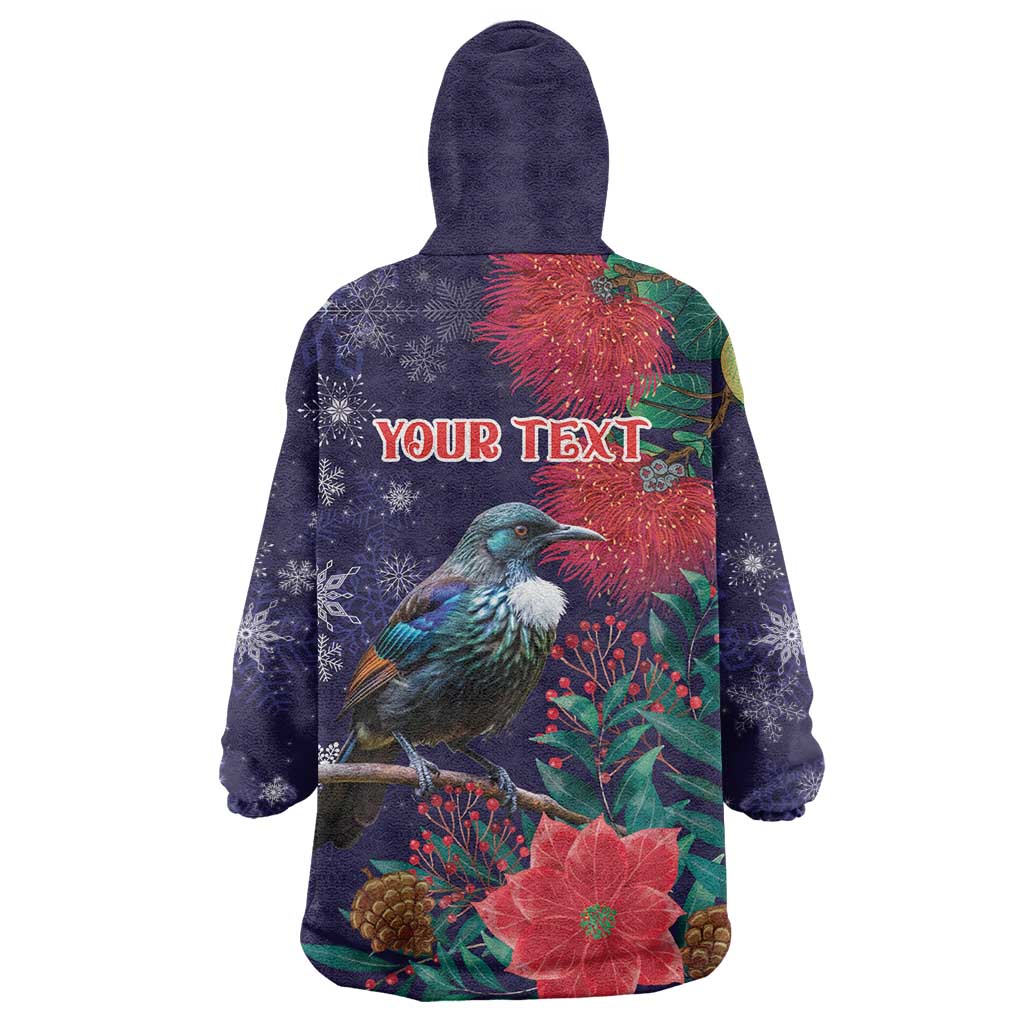 Tui Meri Kirihimete Personalised Wearable Blanket Hoodie Pohutukawa Flowers Blue Motif LT9 - Polynesian Pride