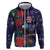 Tui Meri Kirihimete Personalised Zip Hoodie Pohutukawa Flowers Blue Motif - Polynesian Pride