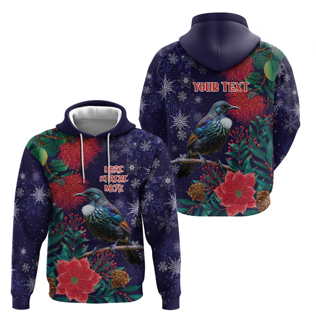 Tui Meri Kirihimete Personalised Zip Hoodie Pohutukawa Flowers Blue Motif - Polynesian Pride