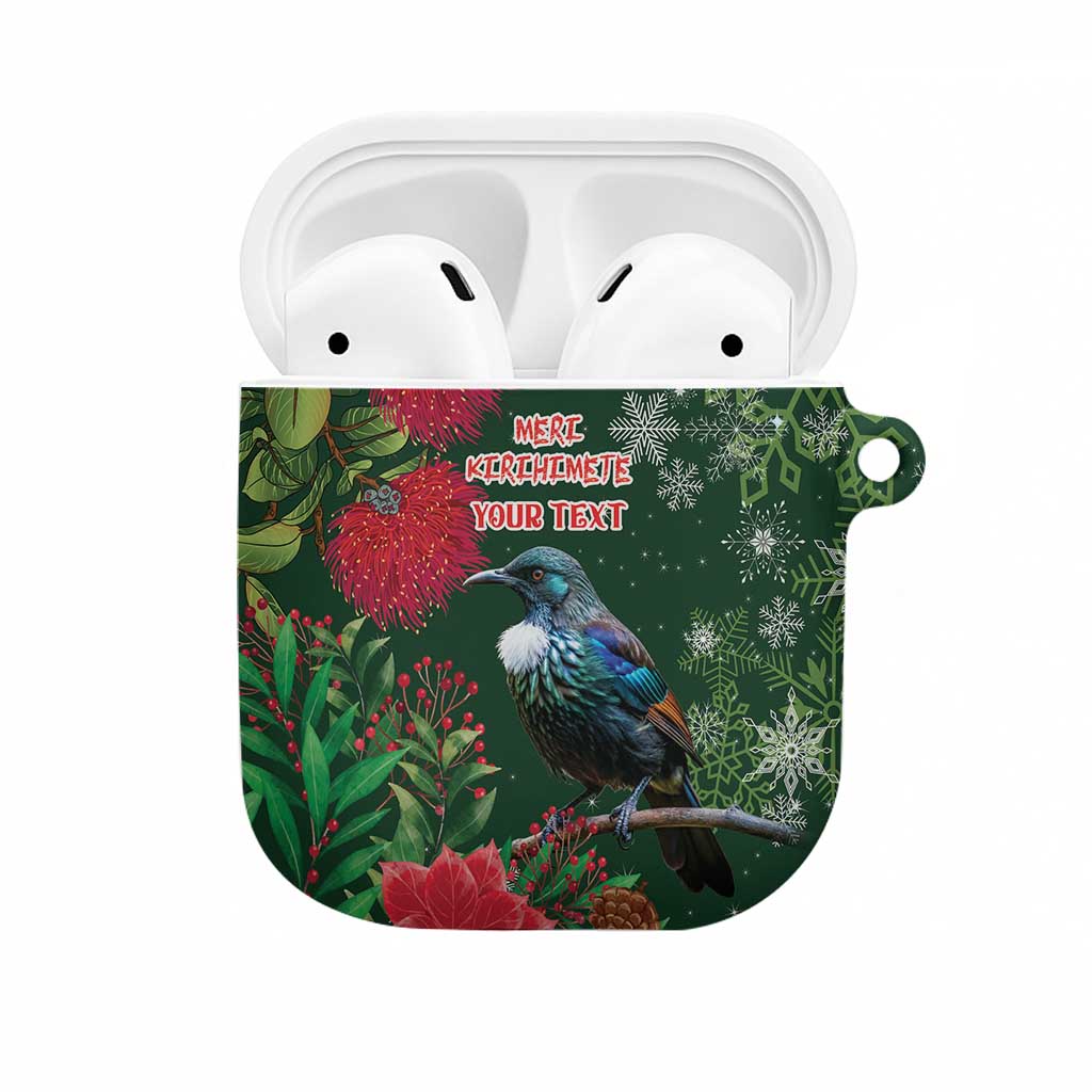 Tui Meri Kirihimete Personalised AirPods Case Pohutukawa Flowers Green Motif - Polynesian Pride