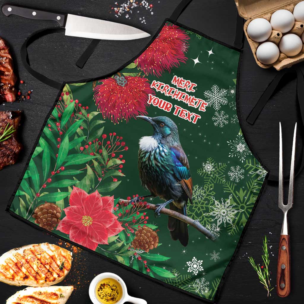 Tui Meri Kirihimete Personalised Apron Pohutukawa Flowers Green Motif - Polynesian Pride