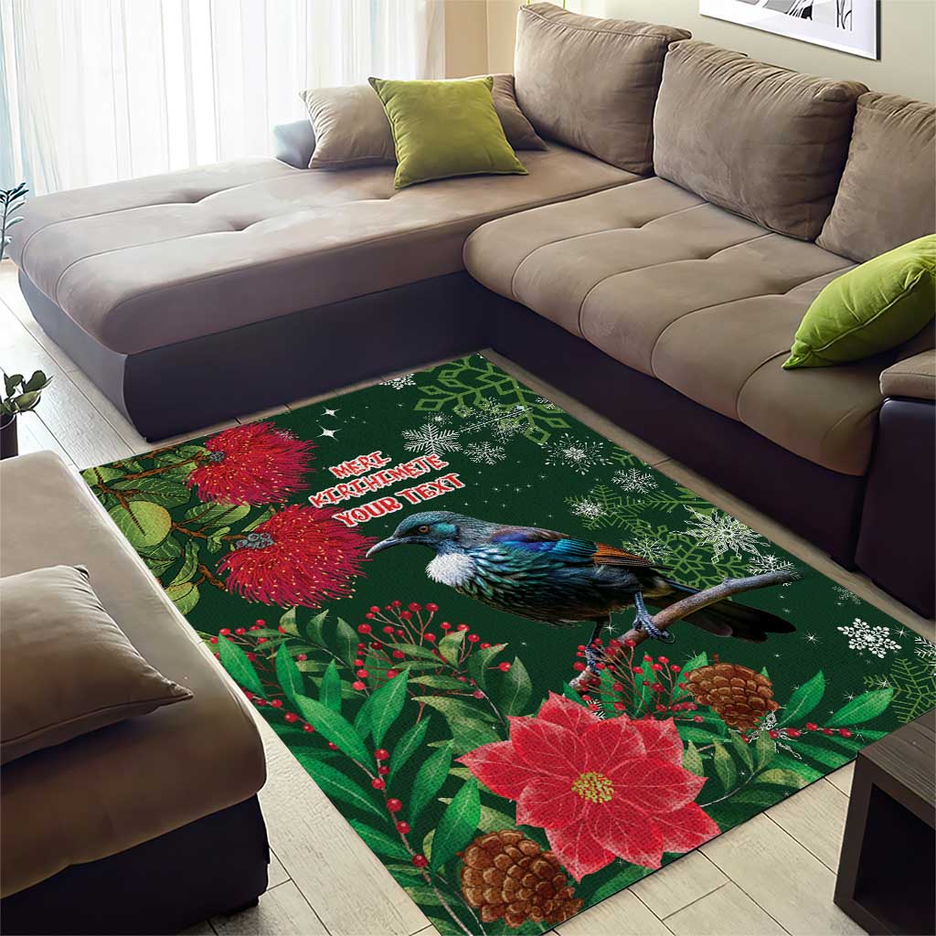 Tui Meri Kirihimete Personalised Area Rug Pohutukawa Flowers Green Motif - Polynesian Pride