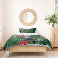 Tui Meri Kirihimete Personalised Bedding Set Pohutukawa Flowers Green Motif - Polynesian Pride