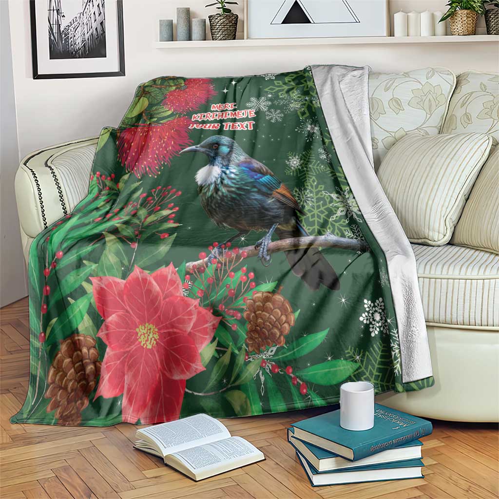 Tui Meri Kirihimete Personalised Blanket Pohutukawa Flowers Green Motif - Polynesian Pride