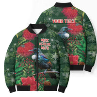 Tui Meri Kirihimete Personalised Bomber Puffer Jacket Pohutukawa Flowers Green Motif - Polynesian Pride