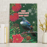 Tui Meri Kirihimete Personalised Canvas Wall Art Pohutukawa Flowers Green Motif - Polynesian Pride